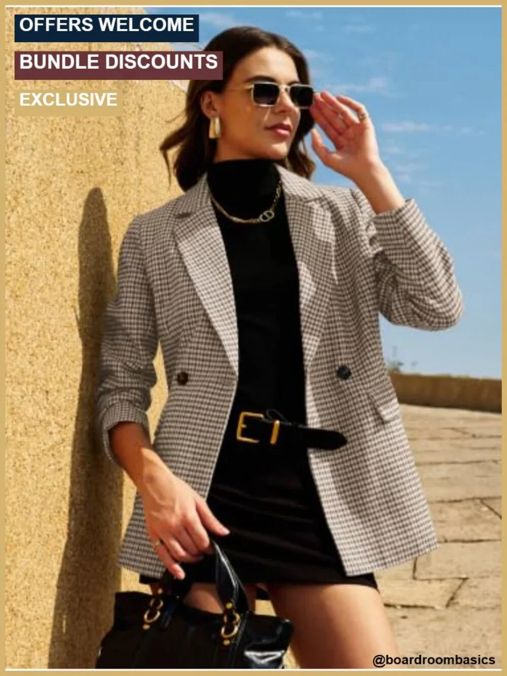 Women's Oversized Boyfriend Blazer, Plaid Tweed Jacket Fully Lined - Fall
